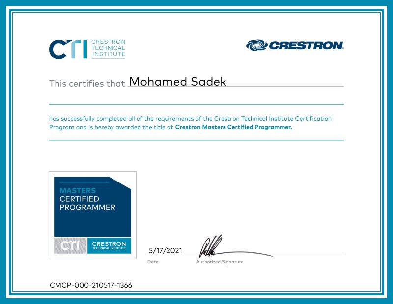 Mohamed Sadek on LinkedIn: #certification #certified #crestron # Mohamed Sadek on LinkedIn: #certification #certified #crestron #