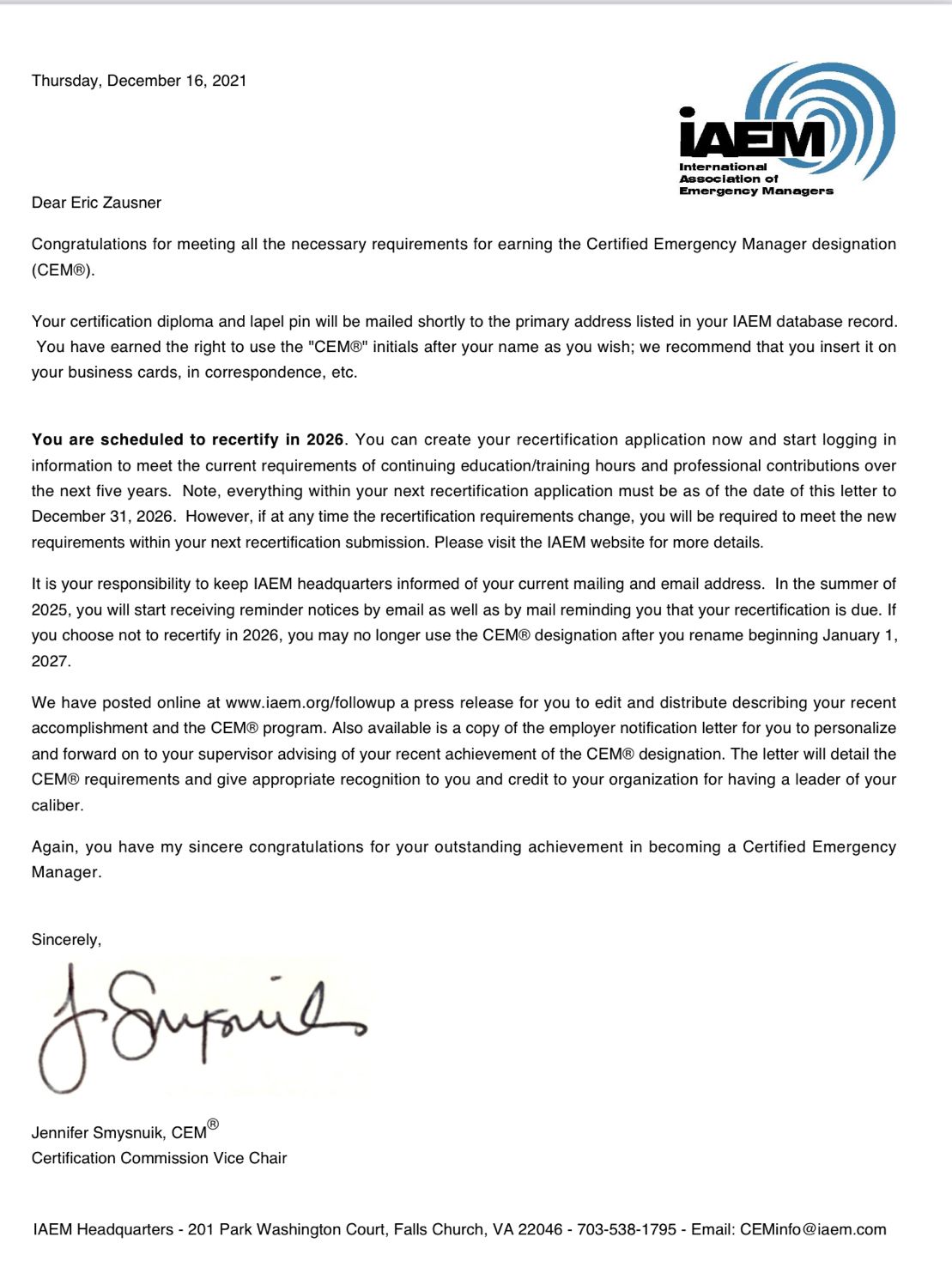 Just received word that I was awarded my CEM certification this morning Just received word that I was awarded my CEM certification this morning