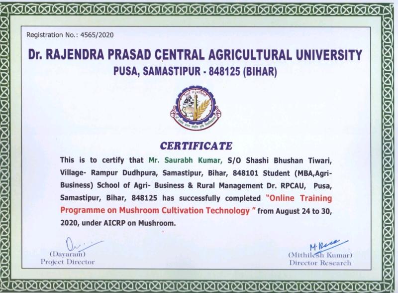 Saurabh Kumar on LinkedIn: #certificate #mushroom #cultivation # Saurabh Kumar on LinkedIn: #certificate #mushroom #cultivation #