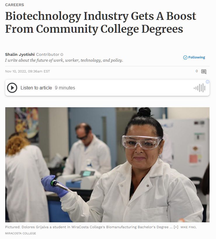 Dominique Ingato on LinkedIn: MiraCosta College #39 s biotechnology and Dominique Ingato on LinkedIn: MiraCosta College #39 s biotechnology and