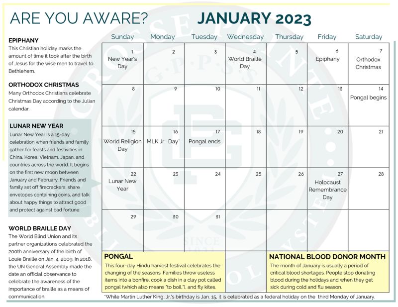 Grosse Pointe Public School System on LinkedIn: January Awareness Calendar Grosse Pointe Public School System on LinkedIn: January Awareness Calendar