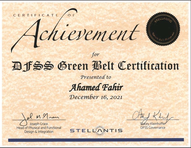 Ahamed Fahir on LinkedIn: I am happy to share my achievement for DFSS Ahamed Fahir on LinkedIn: I am happy to share my achievement for DFSS