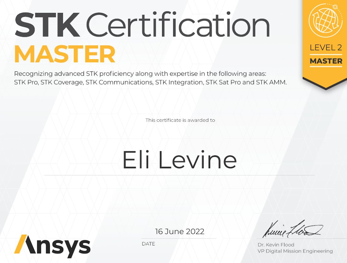 Eli Levine on LinkedIn: Just got my STK Level 2 Master Certification Eli Levine on LinkedIn: Just got my STK Level 2 Master Certification