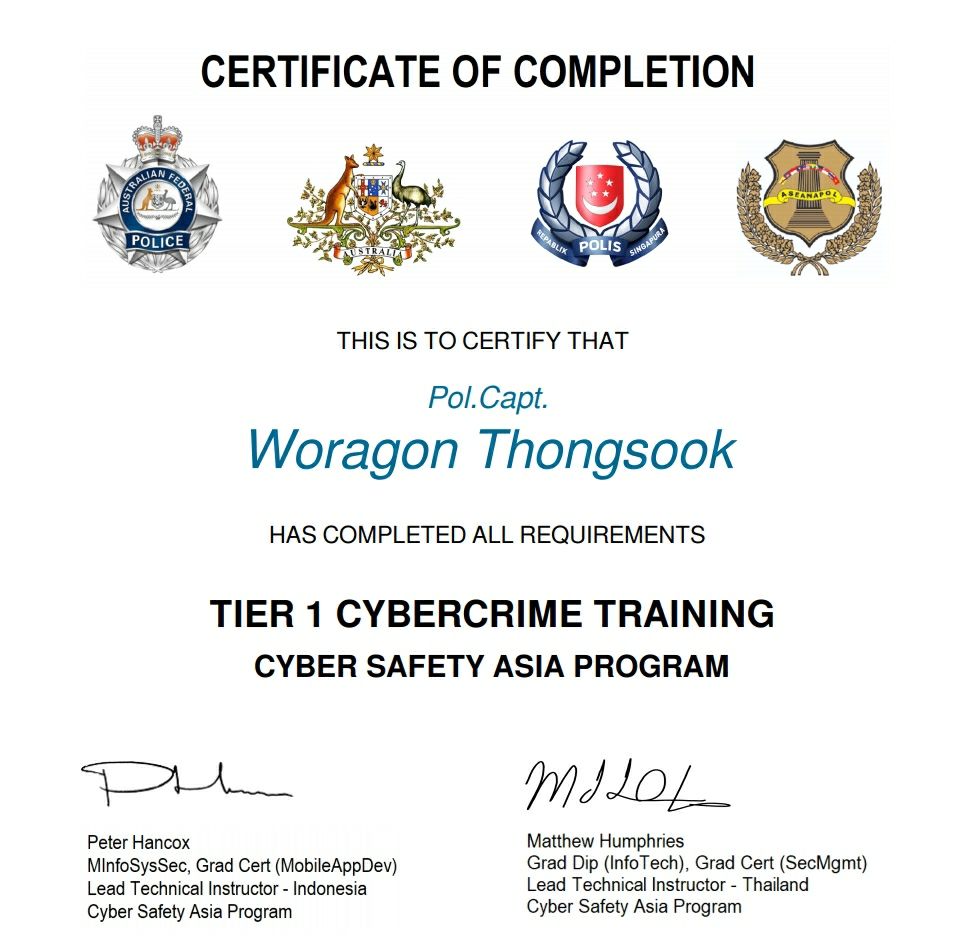 Woragon Thongsook on LinkedIn: Got my Tier 1 Cybercrime training Woragon Thongsook on LinkedIn: Got my Tier 1 Cybercrime training