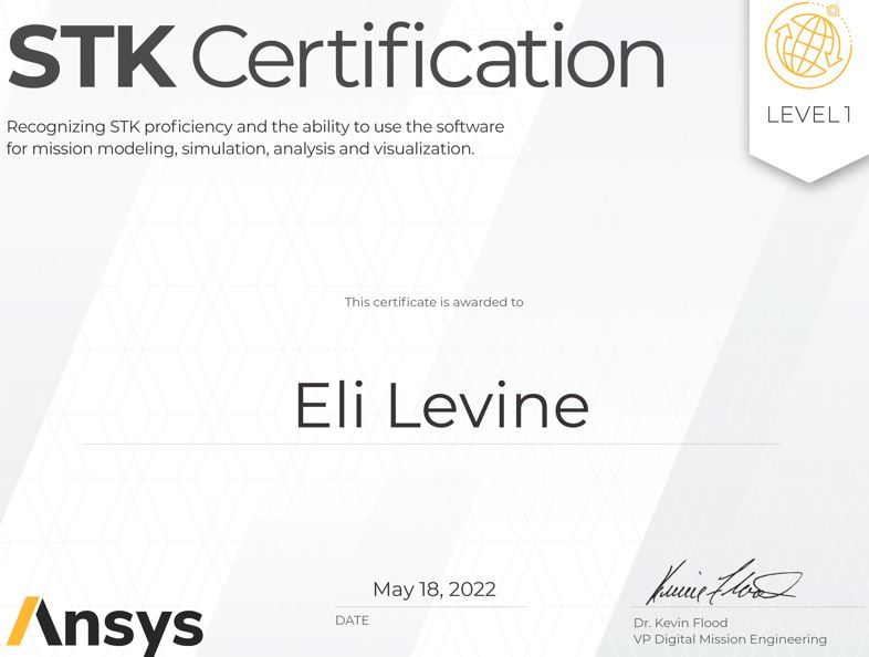 Eli Levine on LinkedIn: Just received my STK Level 1 Certification Eli Levine on LinkedIn: Just received my STK Level 1 Certification