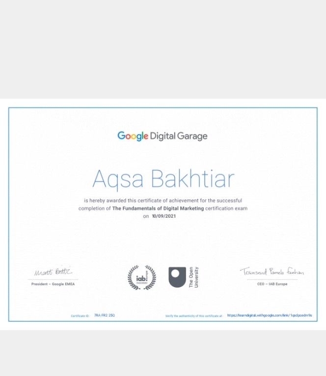 Aqsa Bakhtiar on LinkedIn: alhumdulillah i got google certificate for e Aqsa Bakhtiar on LinkedIn: alhumdulillah i got google certificate for e