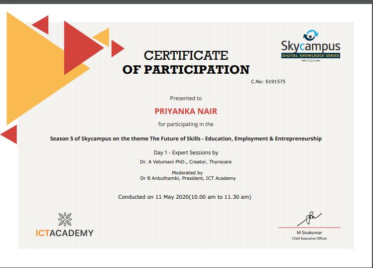 Priyanka Nair on LinkedIn: Participation Certificate for Skycampus Priyanka Nair on LinkedIn: Participation Certificate for Skycampus