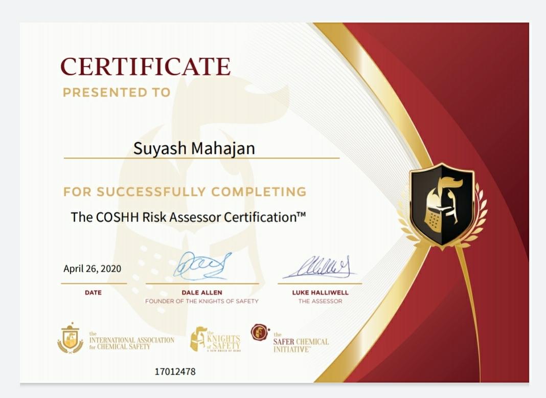 Suyash Mahajan on LinkedIn: #iaca #cossh #chemicalsafety # Suyash Mahajan on LinkedIn: #iaca #cossh #chemicalsafety #