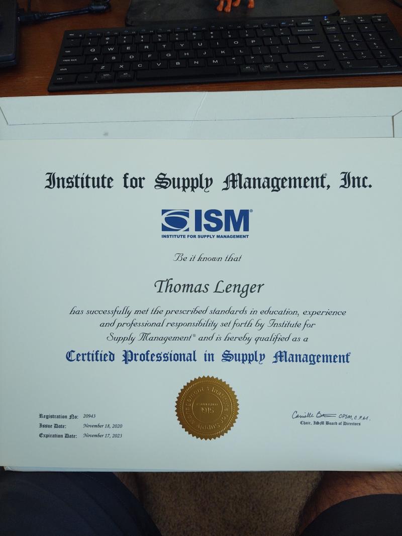 Tom Lenger on LinkedIn: CPSM certification officially arrived today Tom Lenger on LinkedIn: CPSM certification officially arrived today