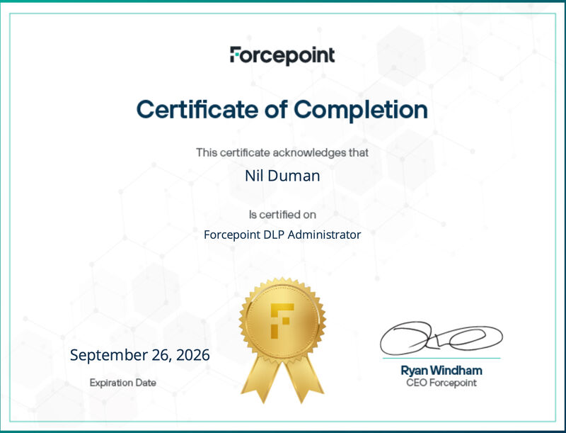 Nil DUMAN on LinkedIn: Renewal of Forcepoint DLP Administrator Nil DUMAN on LinkedIn: Renewal of Forcepoint DLP Administrator