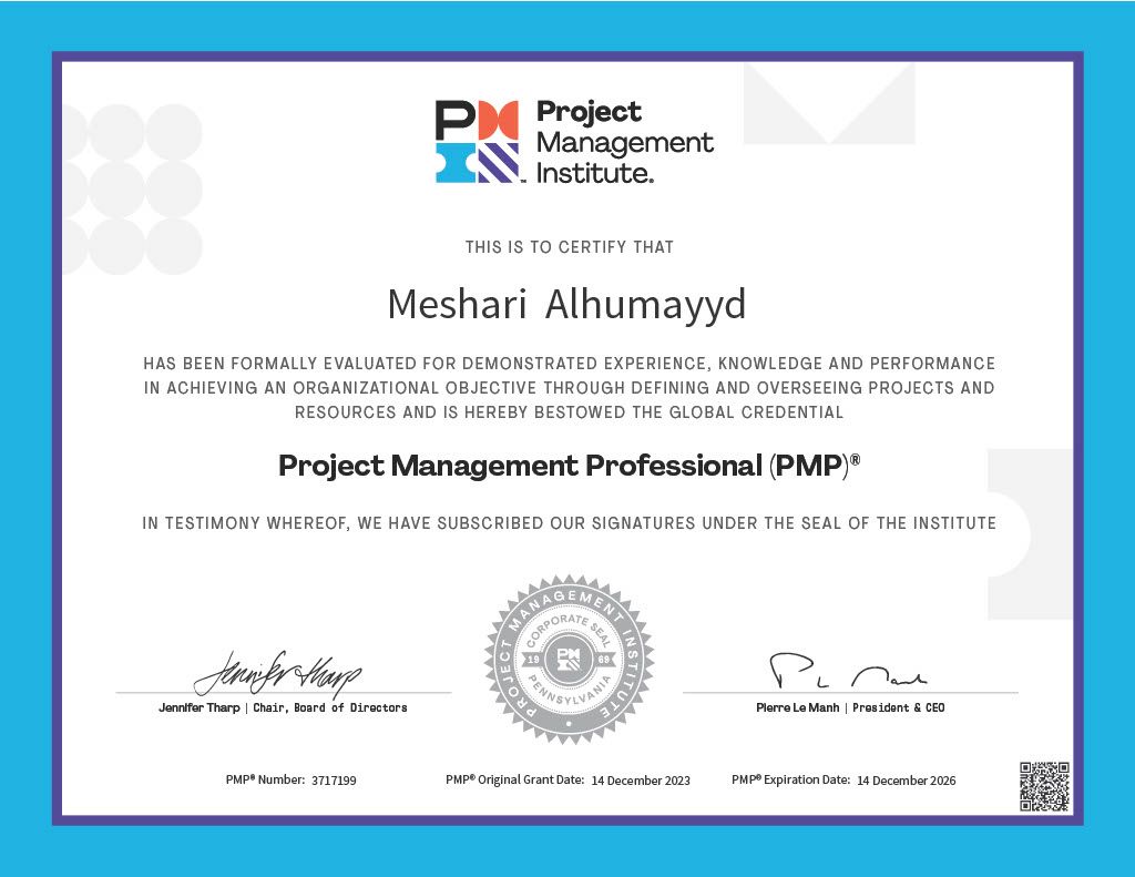 Meshari Alhumayyd PMP® IASSC CGB™ on LinkedIn: #pmp # Meshari Alhumayyd PMP® IASSC CGB™ on LinkedIn: #pmp #