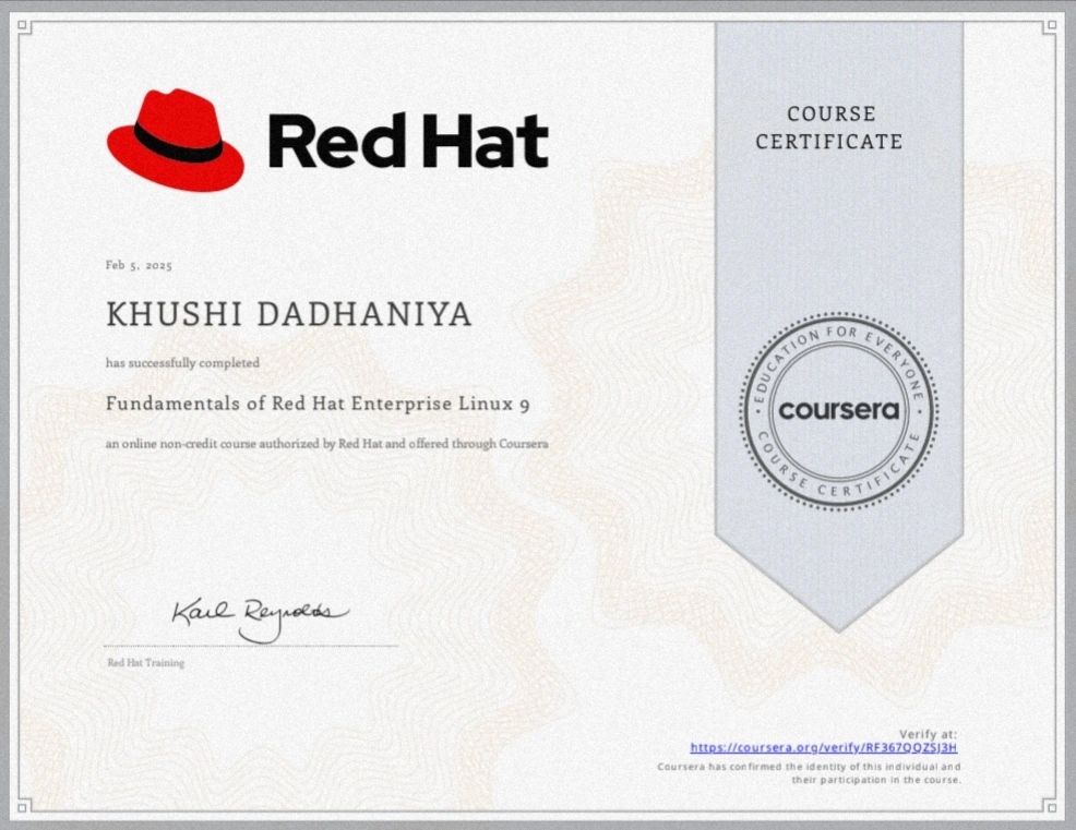 #linux #redhat #certification #sysadmin #learning Khushi Dadhaniya #linux #redhat #certification #sysadmin #learning Khushi Dadhaniya
