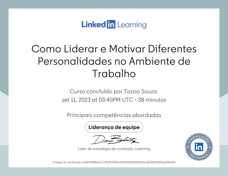 Tassio Souza no LinkedIn: Certificate of Completion Tassio Souza no LinkedIn: Certificate of Completion