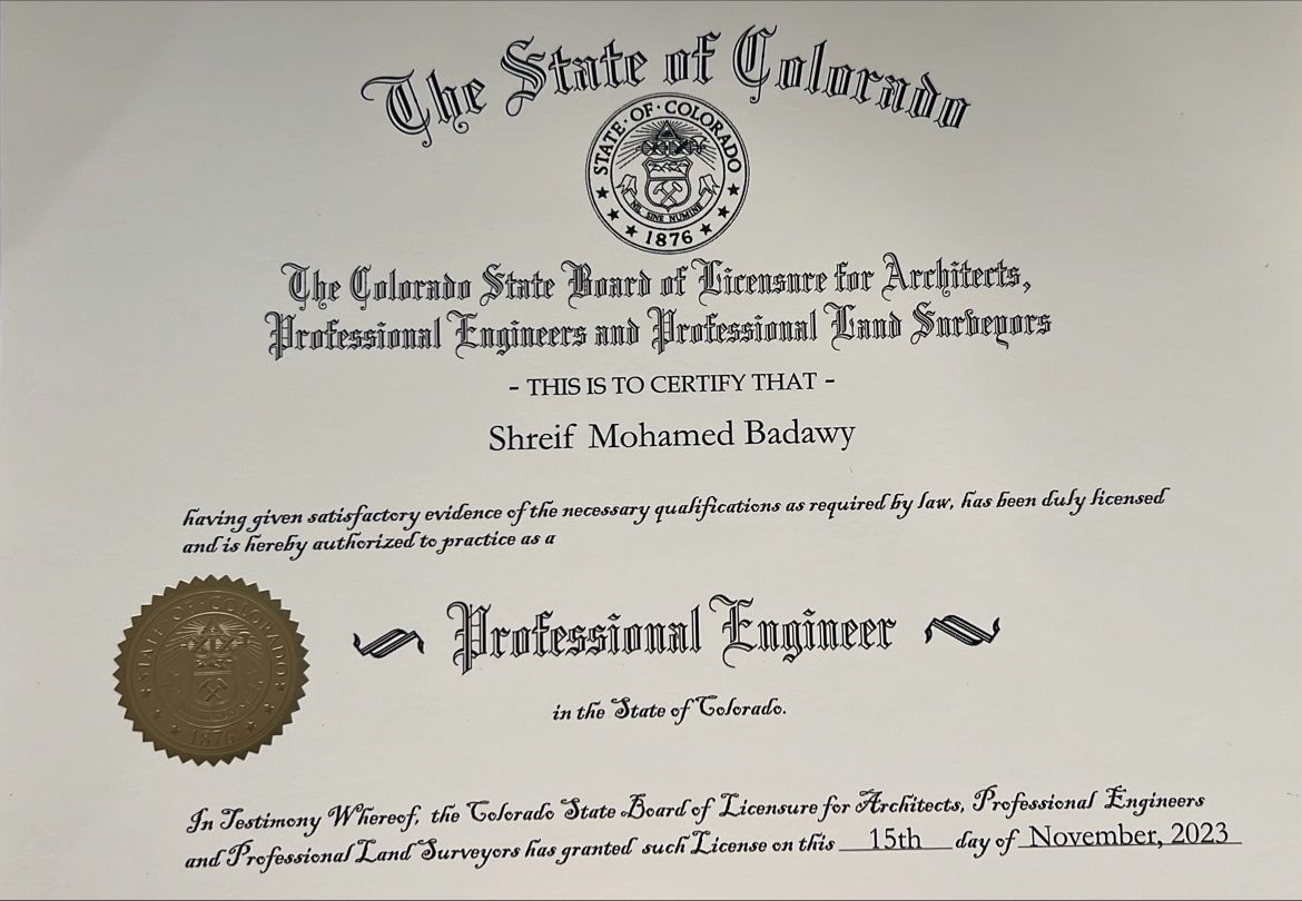 I earned Colorado Wall Certification Sherif Moselhi P E State of I earned Colorado Wall Certification Sherif Moselhi P E State of