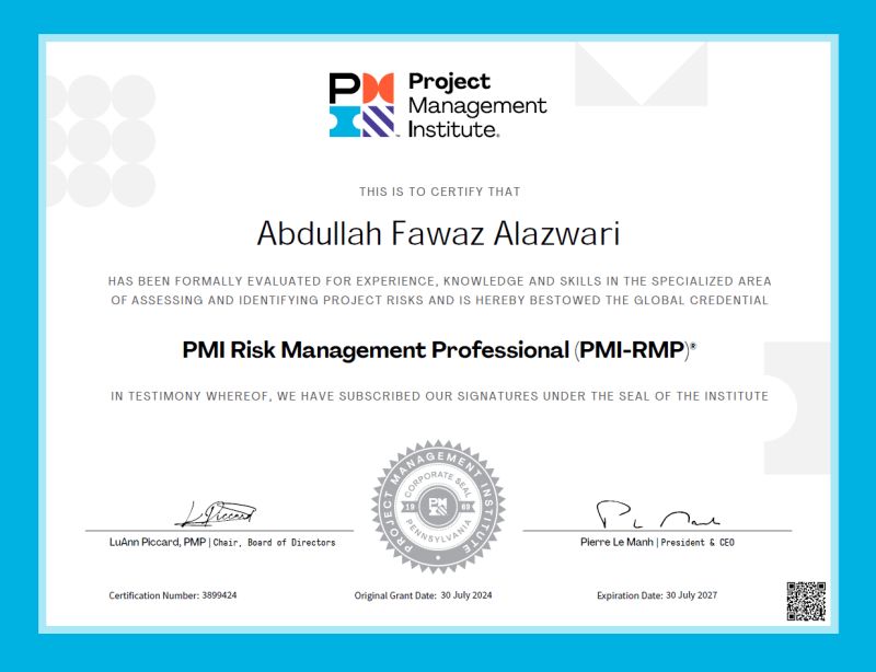 Abdullah Alazwari PMP® RMP® P3O® ASEP على LinkedIn: #pmi # Abdullah Alazwari PMP® RMP® P3O® ASEP على LinkedIn: #pmi #