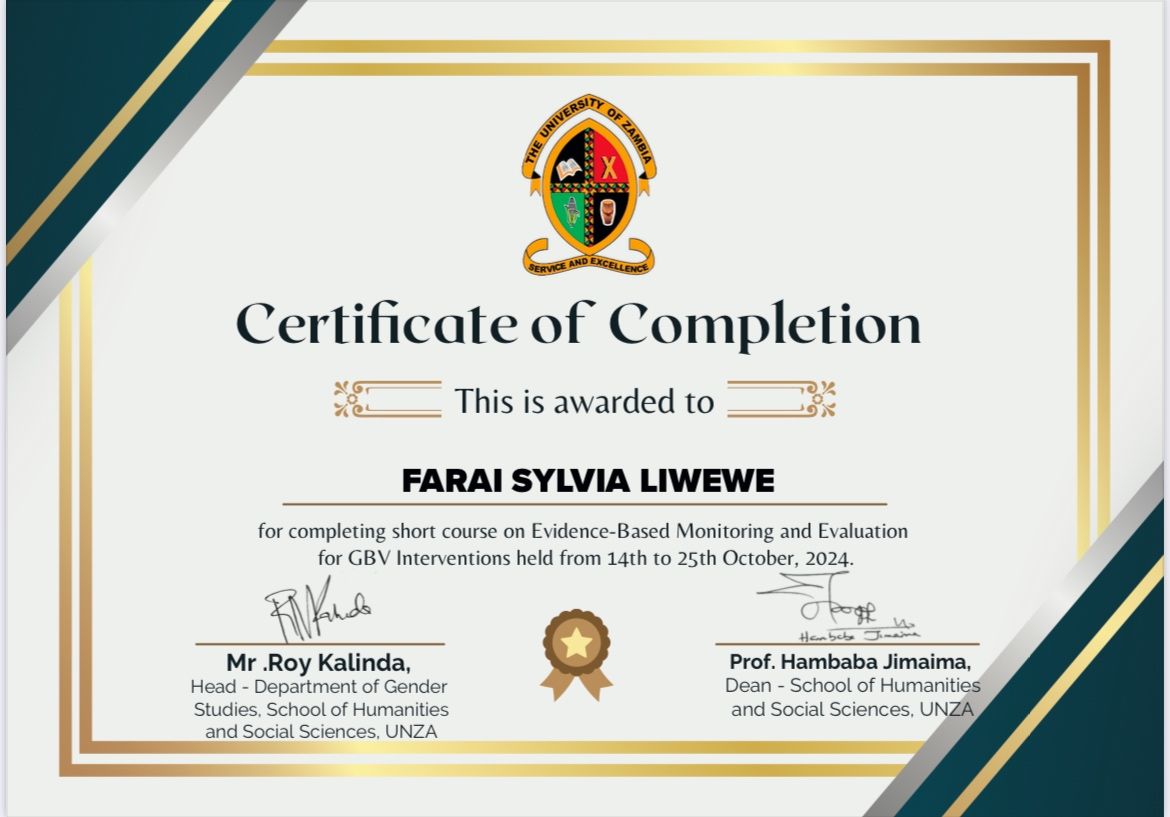 Farai Sylvia Liwewe on LinkedIn: Certificate of Completion: Evidence Farai Sylvia Liwewe on LinkedIn: Certificate of Completion: Evidence