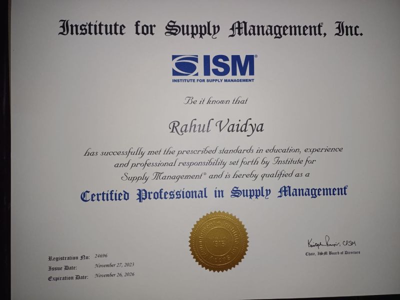 Rahul Vijay Vaidya on LinkedIn: Received CPSM certification from ISM Rahul Vijay Vaidya on LinkedIn: Received CPSM certification from ISM