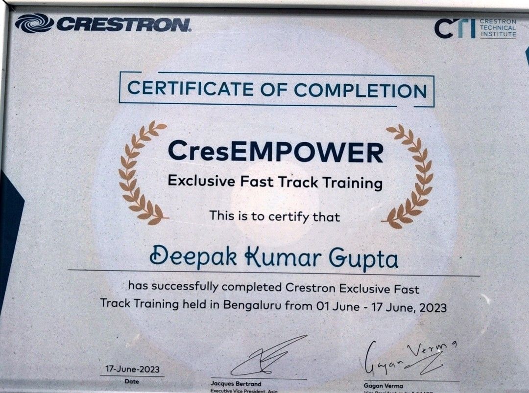 DEEPAK GUPTA on LinkedIn: #crestron #certification #certificate #av # DEEPAK GUPTA on LinkedIn: #crestron #certification #certificate #av #