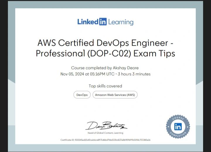 Akshay Deore on LinkedIn: #aws #devops #certification #cloudcomputing # Akshay Deore on LinkedIn: #aws #devops #certification #cloudcomputing #
