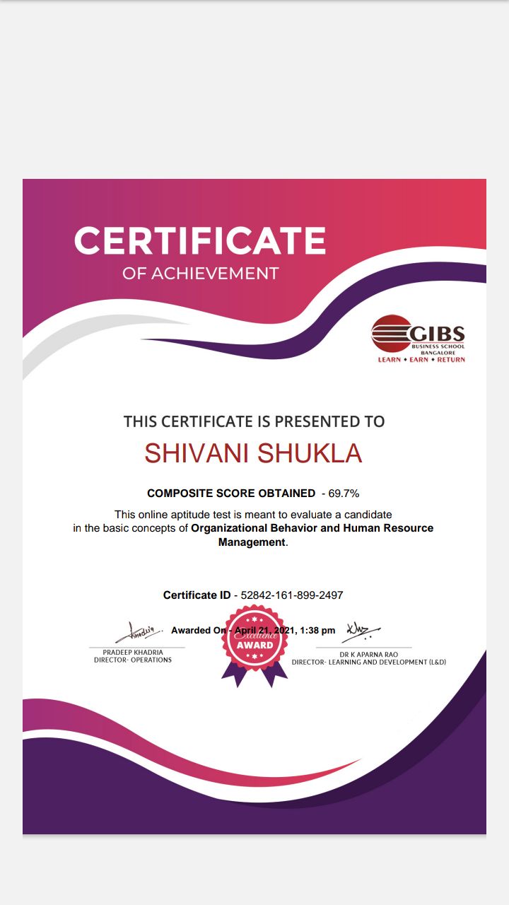 Shivani Shukla on LinkedIn: Certificate on ORGANIZATIONAL BEHAVIOR AND Shivani Shukla on LinkedIn: Certificate on ORGANIZATIONAL BEHAVIOR AND