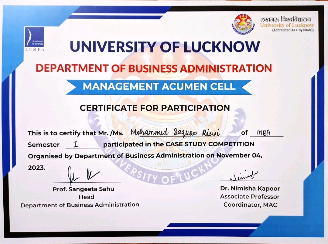 Mohammed Baquar R on LinkedIn: Certificate for Participation in the Mohammed Baquar R on LinkedIn: Certificate for Participation in the