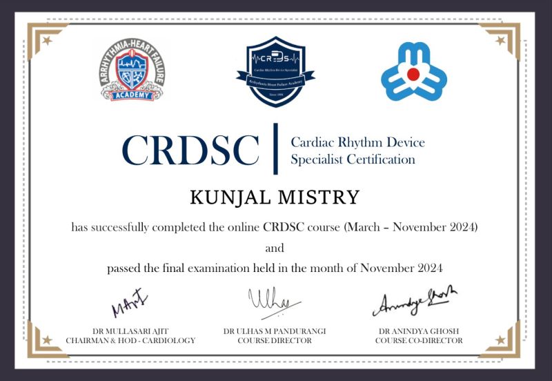 Achievement Successfully achieved a Certification of Cardiac Rhythm Achievement Successfully achieved a Certification of Cardiac Rhythm