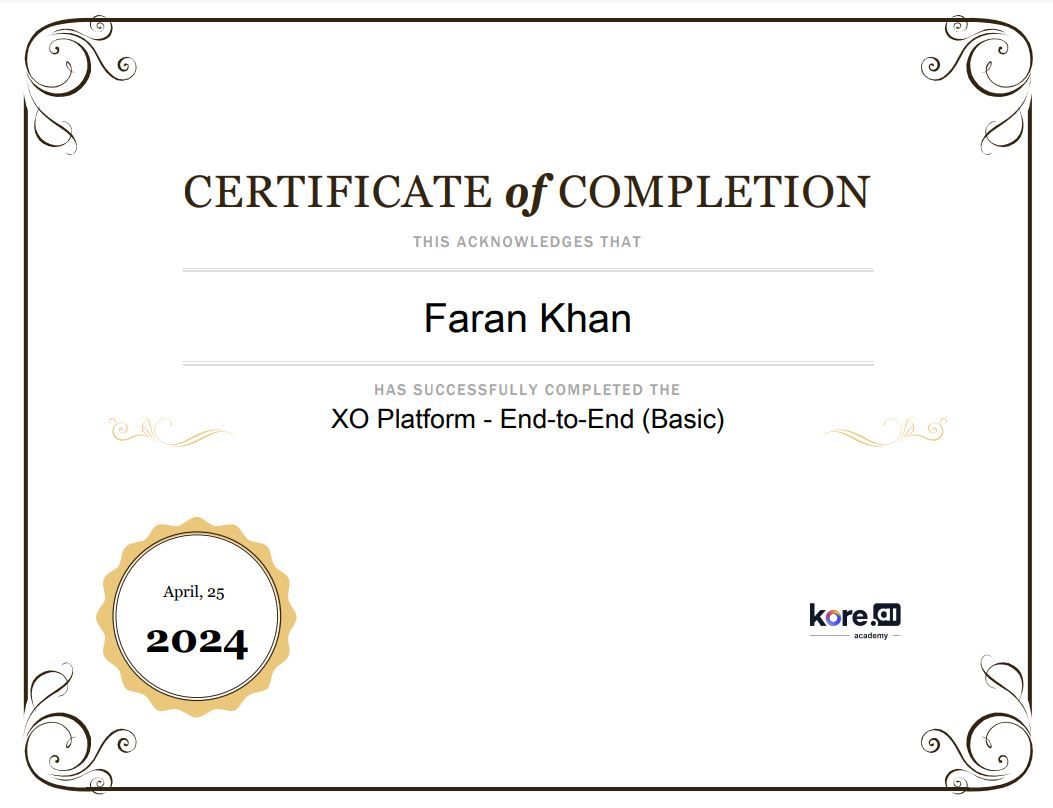 Obtained a new certification: Conversational AI XO Platform End to Obtained a new certification: Conversational AI XO Platform End to