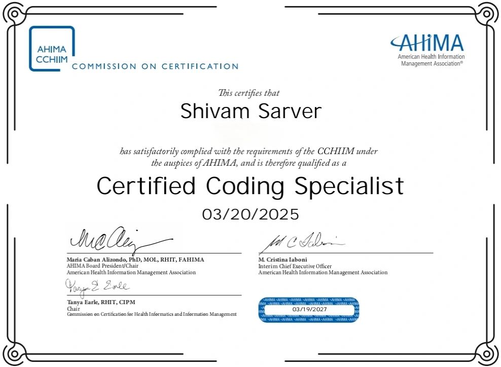 I am very excited๐ฅณ to share my new certification: Certified Coding I am very excited๐ฅณ to share my new certification: Certified Coding