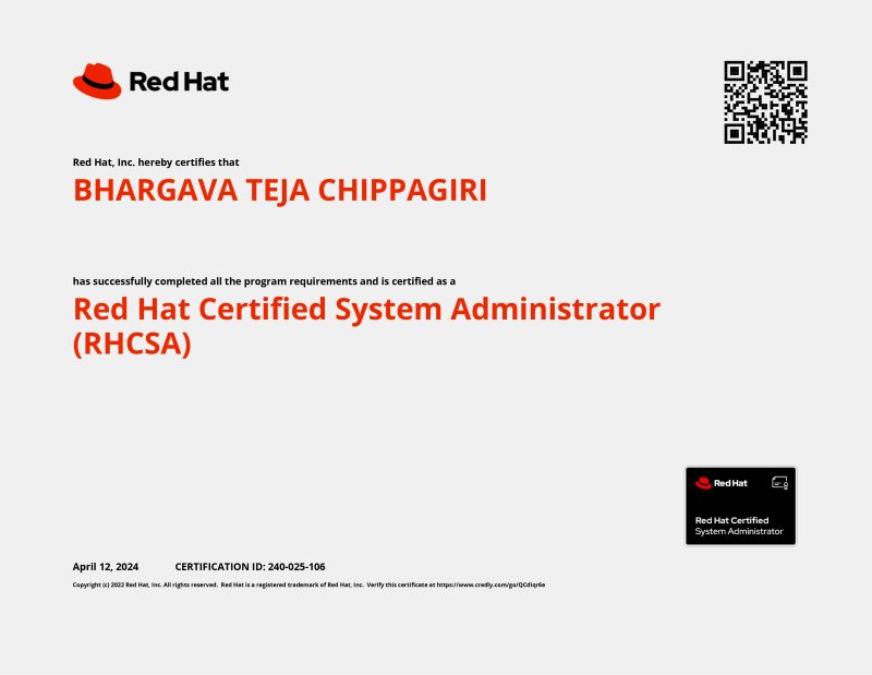 Bhargava Teja on LinkedIn: #rhcsa #certification #redhat #linux Bhargava Teja on LinkedIn: #rhcsa #certification #redhat #linux