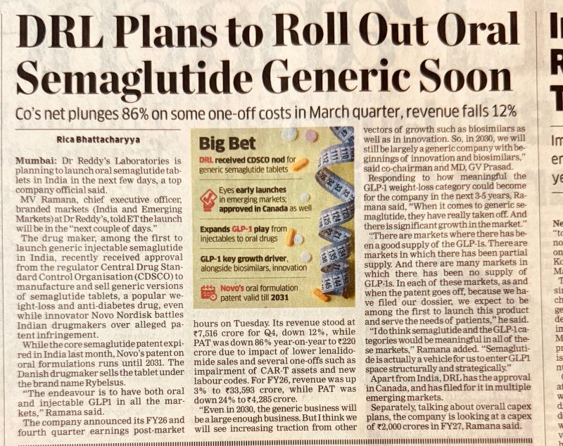 oral semaglutide news Dr Reddy's Laboratories launches tablets in India | Vikas Dandekar posted on the topic PRESS Oral semaglutide for obesity