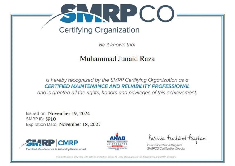 Muhammad Junaid Raza on LinkedIn: #cmrp #certification # Muhammad Junaid Raza on LinkedIn: #cmrp #certification #