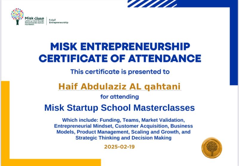 I m happy to share that I ve obtained a new certification: Misk Startup I m happy to share that I ve obtained a new certification: Misk Startup