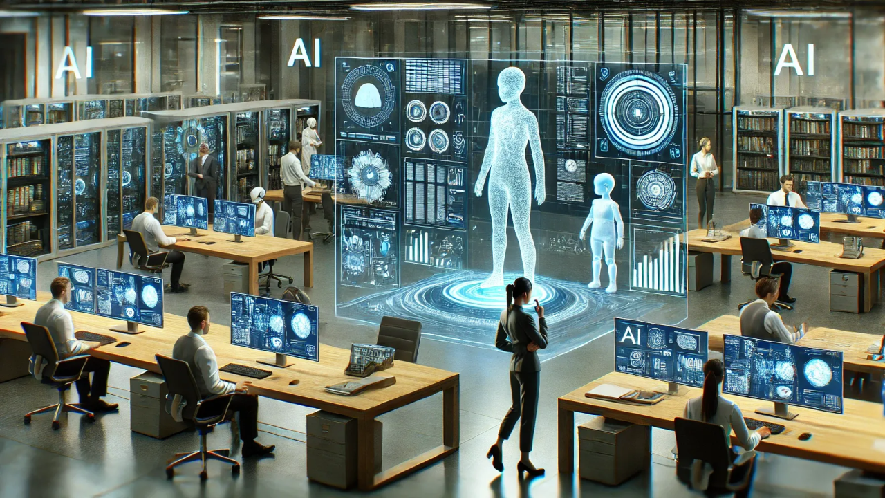 futuristic AI agent workspace human resources software