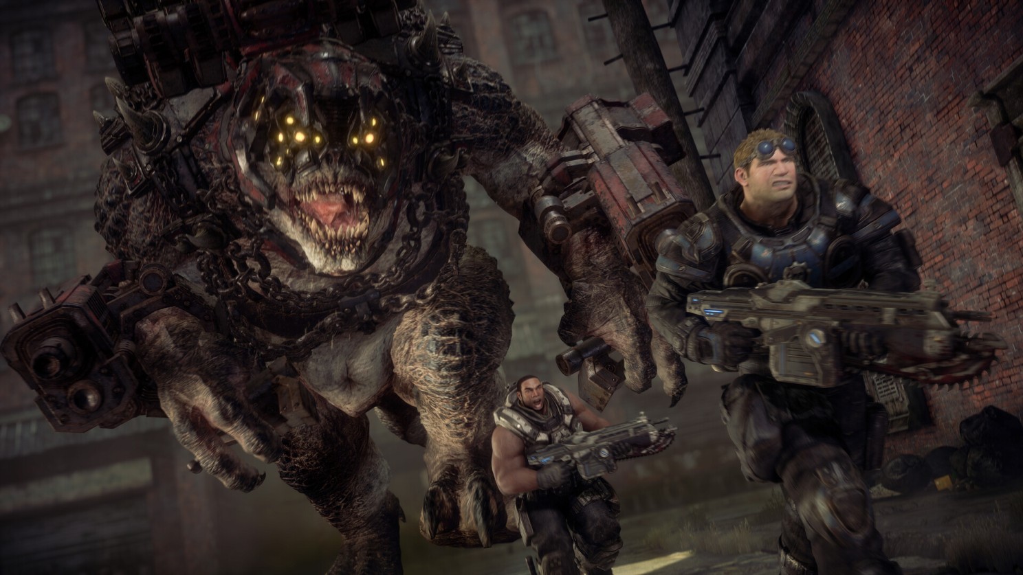 Screenshot showcasing an action scene in the Gears of War: Reloaded, a video game.