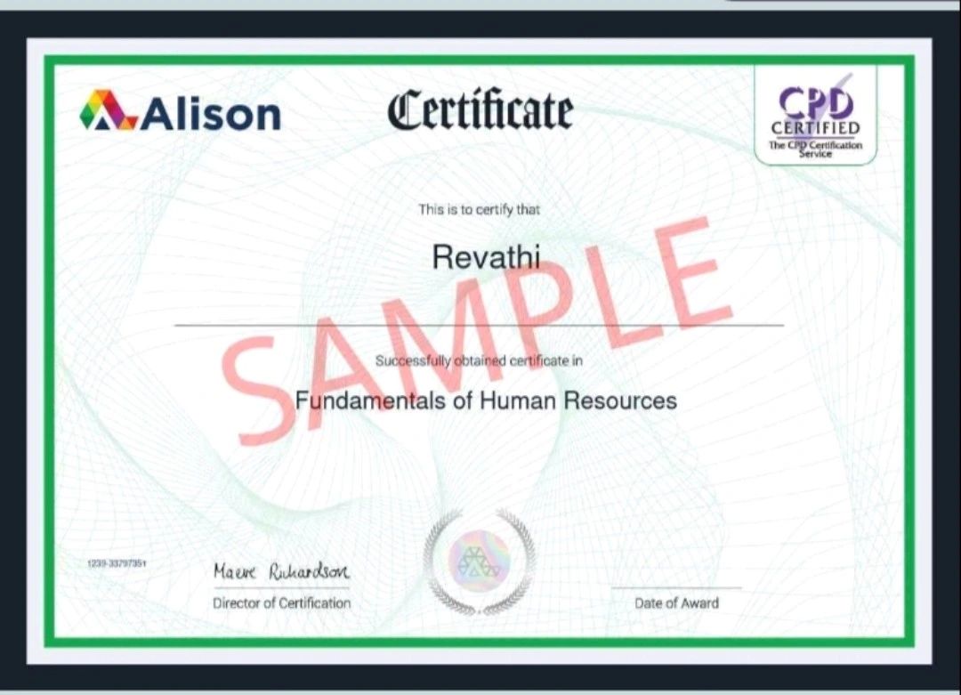 Revathi J on LinkedIn: Course on Fundamentals of HR Alison Things I Revathi J on LinkedIn: Course on Fundamentals of HR Alison Things I