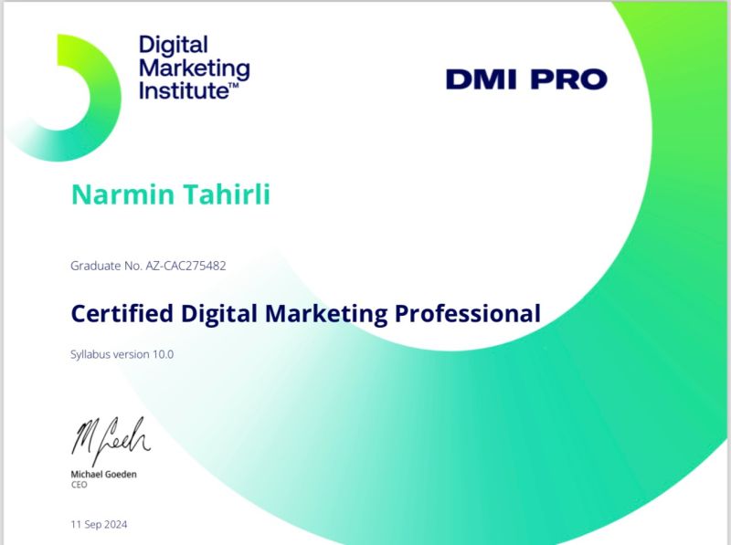 Narmin Tahirli on LinkedIn: Proud to share that I ve earned my DMI Pro Narmin Tahirli on LinkedIn: Proud to share that I ve earned my DMI Pro