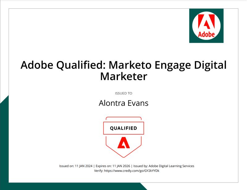 Alontra J on LinkedIn: #marketo #marketocertification # Alontra J on LinkedIn: #marketo #marketocertification #