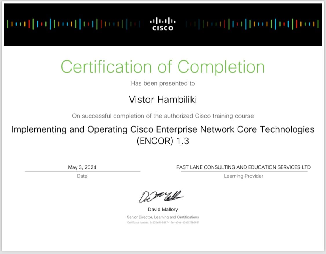 Vistor Hambiliki BSc on LinkedIn: Cisco CCNP ENCOR certification Vistor Hambiliki BSc on LinkedIn: Cisco CCNP ENCOR certification