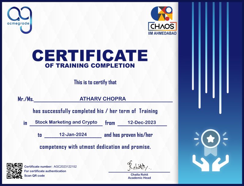 Earned ACMEGrade certification for cryptocurrency investments Atharv Earned ACMEGrade certification for cryptocurrency investments Atharv
