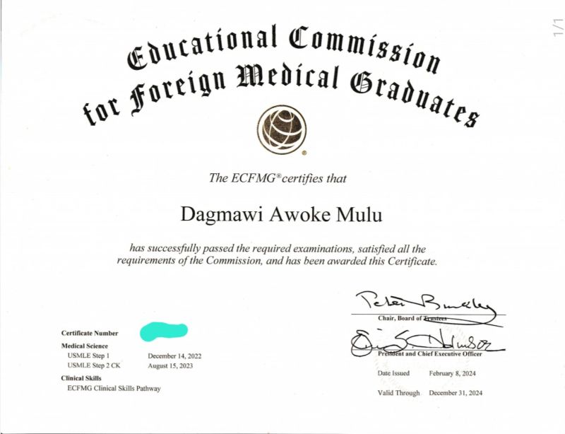 i got my ECFMG certificate today Very delighted Dagmawi Awoke i got my ECFMG certificate today Very delighted Dagmawi Awoke