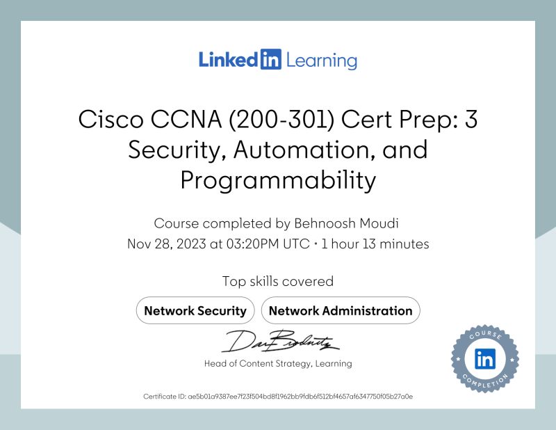 Behnoosh Moudi on LinkedIn: Certificate of Completion Behnoosh Moudi on LinkedIn: Certificate of Completion