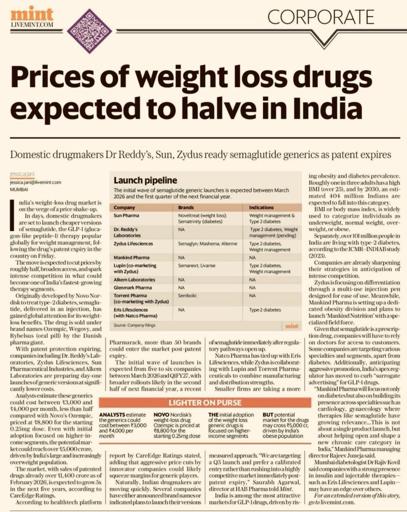 semaglutide india cost Generic shot available for Rs 1,296 per month: Top diabetologists welcome cut with a word of caution Prices of Ozempic vs Mounjaro
