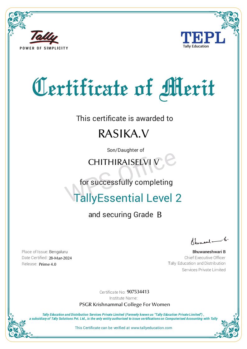 Excited to announce my TallyEssential Level 2 certification validating Excited to announce my TallyEssential Level 2 certification validating