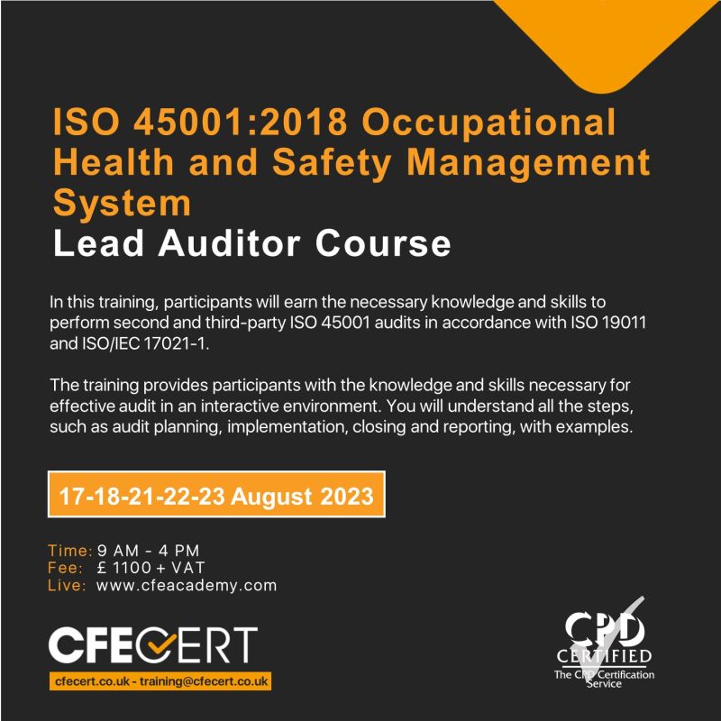 CFE Certification on LinkedIn: #iso45001 #ohsms #leadauditor CFE Certification on LinkedIn: #iso45001 #ohsms #leadauditor