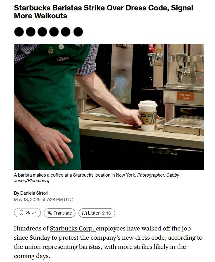 starbucks baristas dress code strike Stage Walkouts Over Change A strike by Starbucks baristas