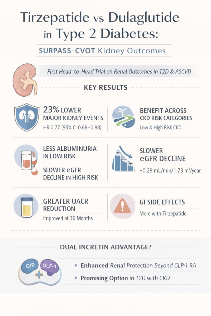 tirzepatide ckd SURPASS-4: slows kidney disease in adults with type 2 diabetes, CV risk comparing cardiovascular and kidney outcomes