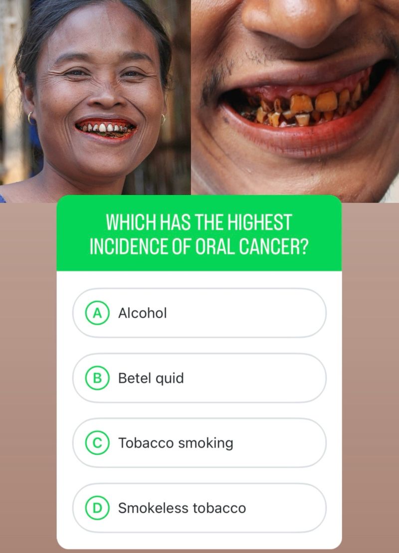 a quid of tobacco that you do not smoke (including paan, betel and chewing tobacco) is not 'safe' way to use tobacco. It causes cancer and can be as addictive as smoking. Want questionoftheday #predentmentormap #dentistmap #dentistry #dentist