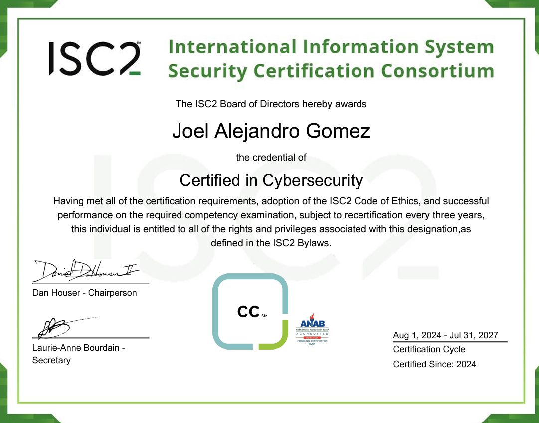 Passed ISC2 certification Joel Gomez posted on the topic LinkedIn Passed ISC2 certification Joel Gomez posted on the topic LinkedIn