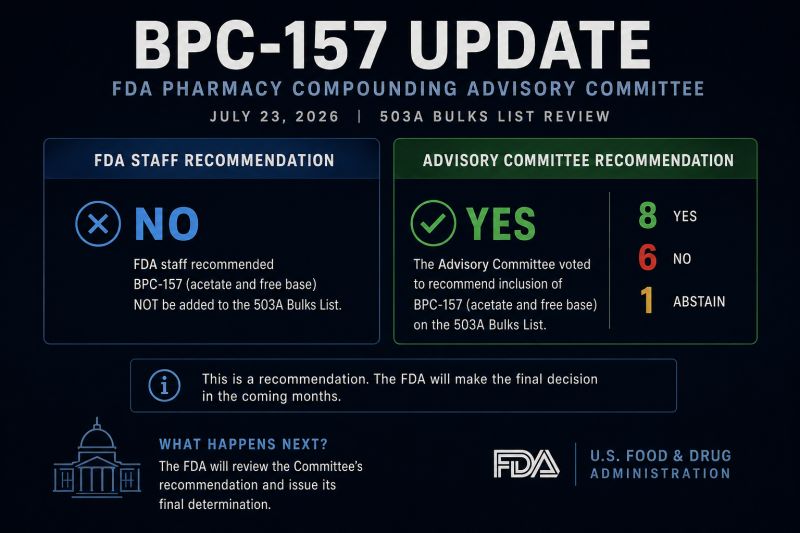 bpc-157 fda status safety warning unapproved drug peptide Committee Votes to Ease Restrictions on Six Peptides fda warning bpc-157 not $HIMS Stock: FDA Panel Recommends
