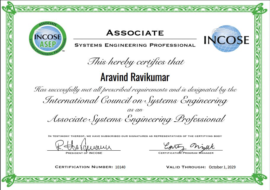 Aravind Ravikumar MEng l CEng l ASEP l PRINCE2 l SAFe®5 Systems Aravind Ravikumar MEng l CEng l ASEP l PRINCE2 l SAFe®5 Systems
